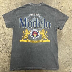 Faded Modelo Beer T-shirt Men’s Small Gray Yellow Faded Streetwear Retro Casual